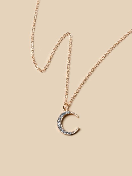 Colar com Pingente de Lua Decorada com Estrass