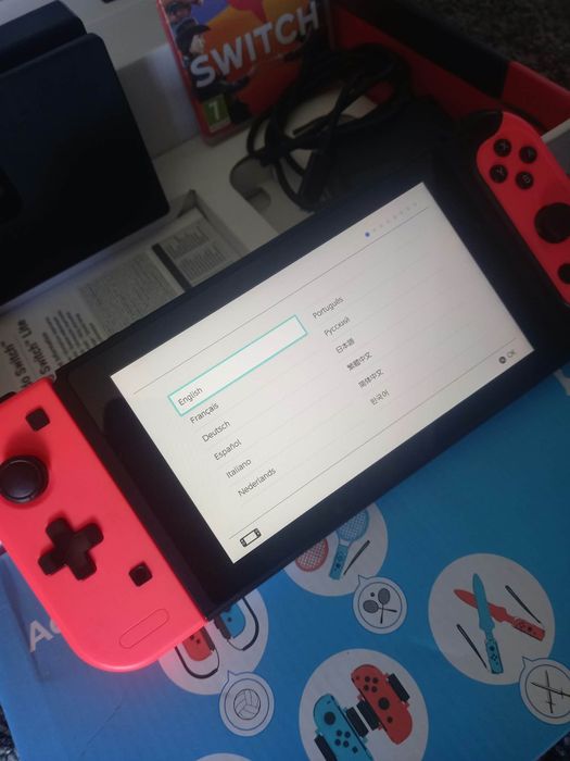 Nintendo Switch V1 completo na caixa com jogo e acessórios