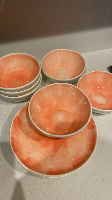 Zastawa śniadaniowa Zara Home talerze miseczki pomarańcz ceramika