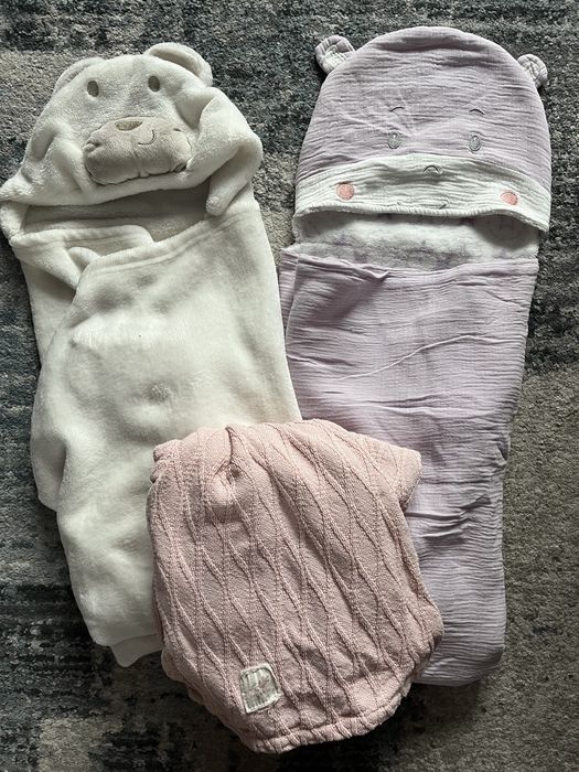 3szt kocyków kocyki dla niemowlaka z kapturkiem