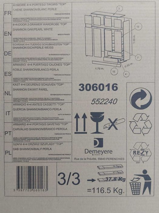 Demeyere Conforama – Armário 4 + 4 Portas + 2 Gavetas, Novo e em Caixa