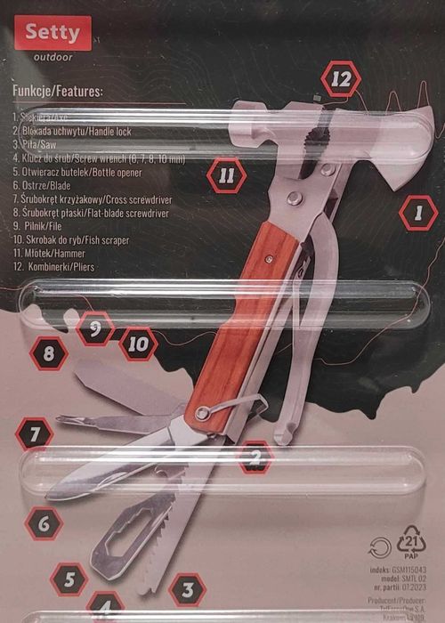 Multitool 12w1 młotek kombinerki scyzoryk survival