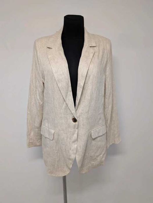 Beżowa marynarka len + wiskoza naturalna minimalistyczna elegancka boho smart casual