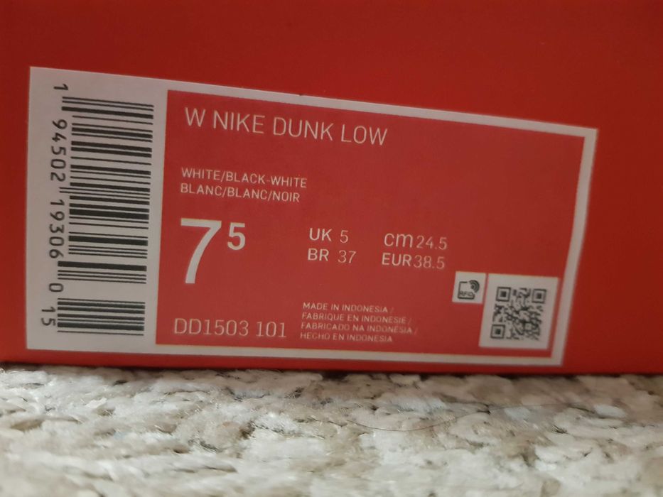 Nike 38,5-7,5US W dunk low panda nowe og box białe czarne