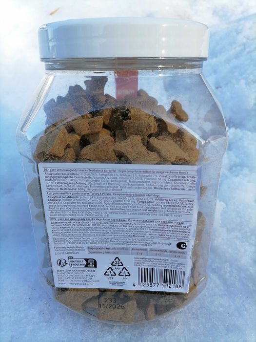 Przekąska, ciastka dla psów, mera pure sensitive Goody Snacks, 3x600g