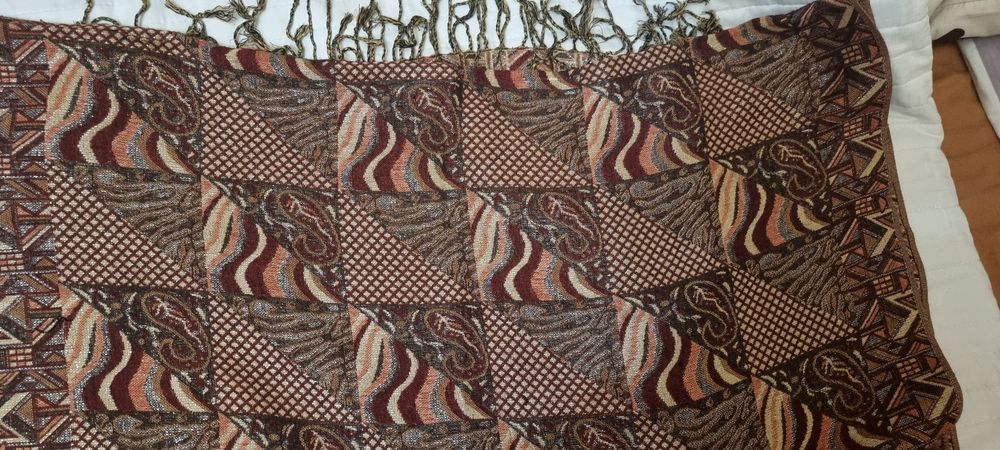 Szal damski brąz +zloto bordowy