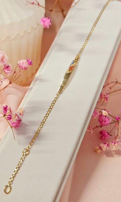 Złota bransoletka dziecięca pancerka gładka blaszką pr 585 dł 16 cm