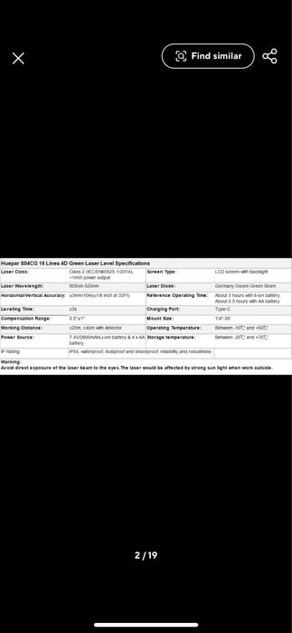 Laser 360° Huepar S04CG verde 2 linhas horizontais 2 linhas verticais