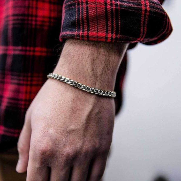 Мужской серебряный металлический браслет, цепочка цепь на руку