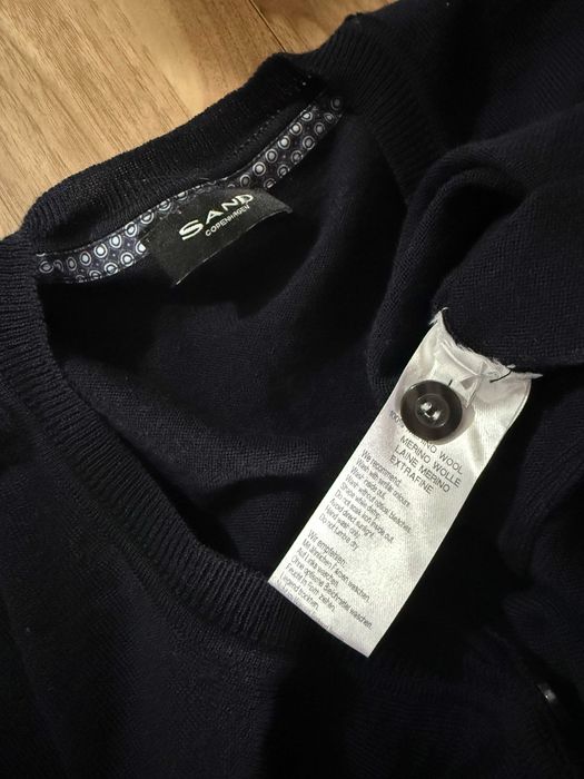 Sweter męski rozpinany z wełny z merynosa L granatowy SAND