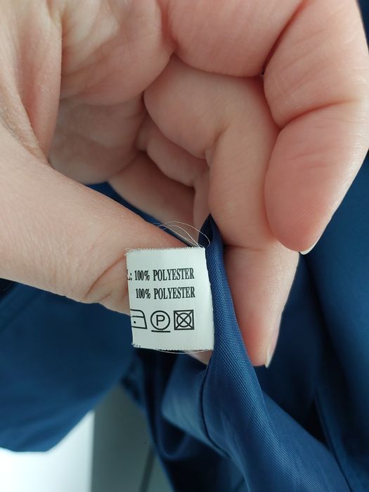 Płaszczyk damski granatowy pasek w talii odpinany kaptur płaszczyk elegancki do różnych stylizacji