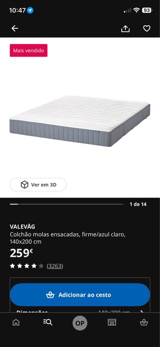 Colchão Ikea Valevag em Excelente Estado – Pouco Uso