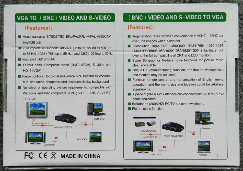 Konwerter sygnału s-video BNC composite do VGA, TV monitor