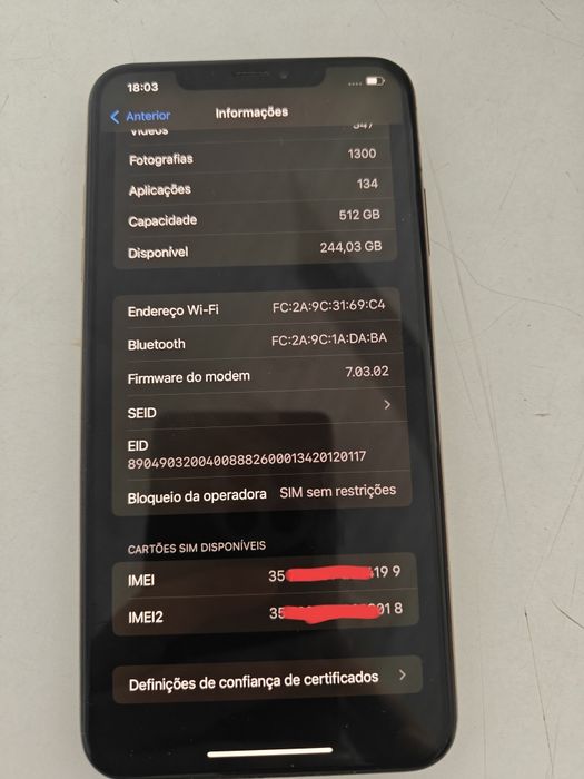 iPhone XS Max 512GB, Bateria 100%