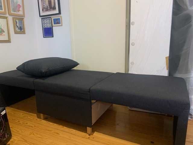 sofá individual/cama/chaise long (ikea), preto