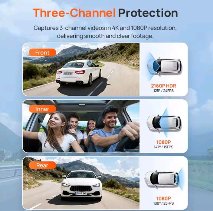 Відеореєстратор (3 камери) 70mai Dash Cam 4K T800E з салонною камерою