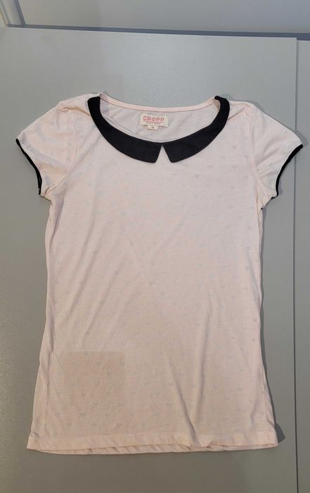 Różowa bluzka z kołnierzykiem serca Cropp M