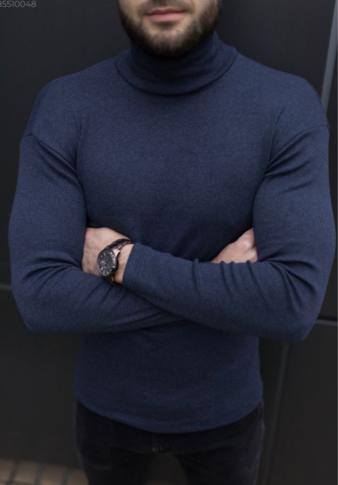 Мужской гольф водолазка синий Premium