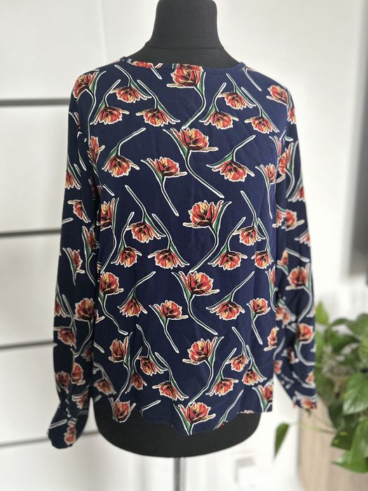 Granatowa elegancka bluzka koszula wzor 100% wiskoza kwiaty S