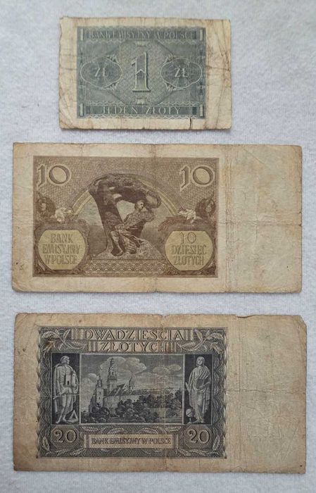 Banknoty Polska-zestaw 3 szt. (1940 & 1941) 1,10,20 złotych