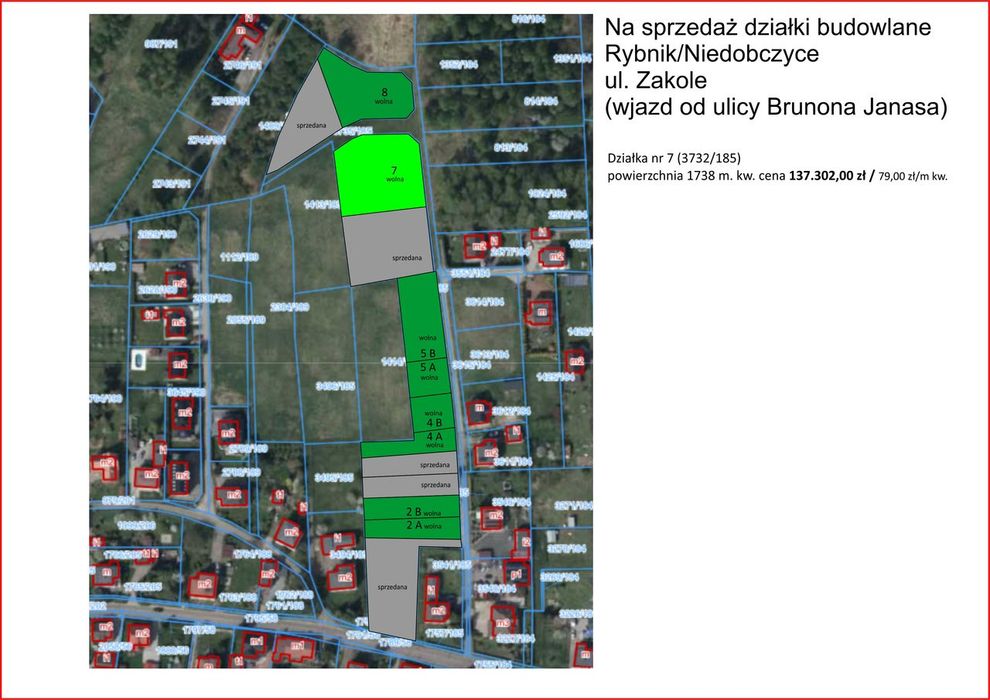 Działka budowlana nr 7 Rybnik ul Zakole wykoszona bez drzew