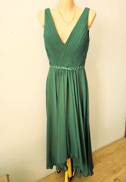 JJ's Hause zjawiskowa asymetryczna sukienka imprezowa butelkowa zieleń