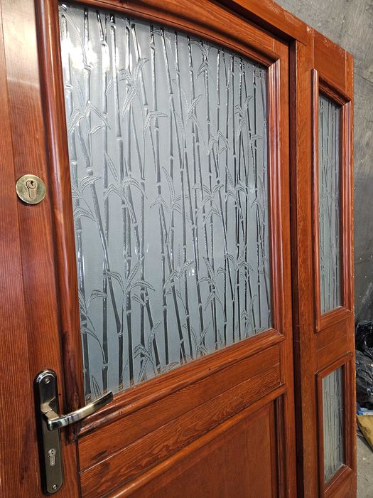 DRZWI Zewnętrzne Drewniane Sosnowe z Doświetlem Wejściowe 143x206cm