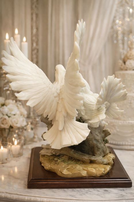 Фарфор Италия • Голубиная пара с птенцами • 30 см • Символ любви