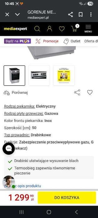 Kuchenka z piekarnikiem gazowo-elektryczna Gorenje MEK3011SB