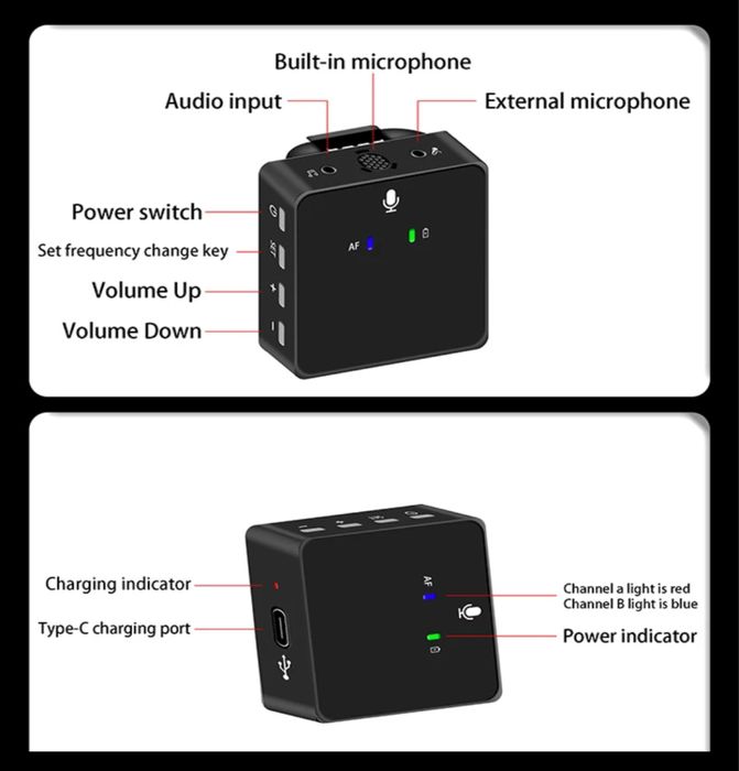 Microfone Sem Fio para telemóvel e camera, Gravação De Vídeo De Áudio