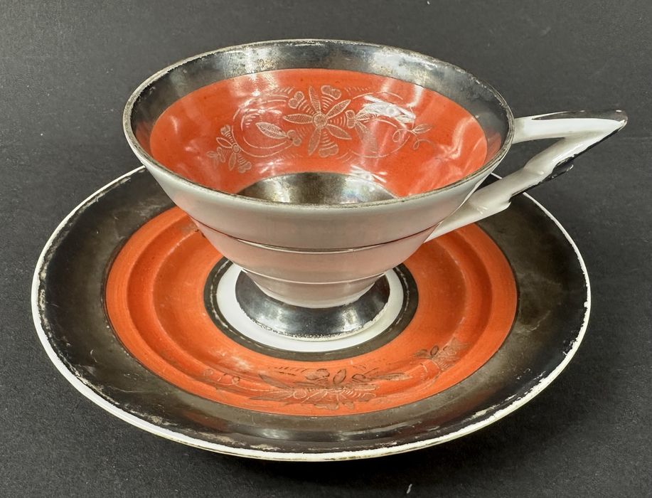 Filiżanka ze spodkiem Art Deco, srebrzenie Sterling Silver Foreign