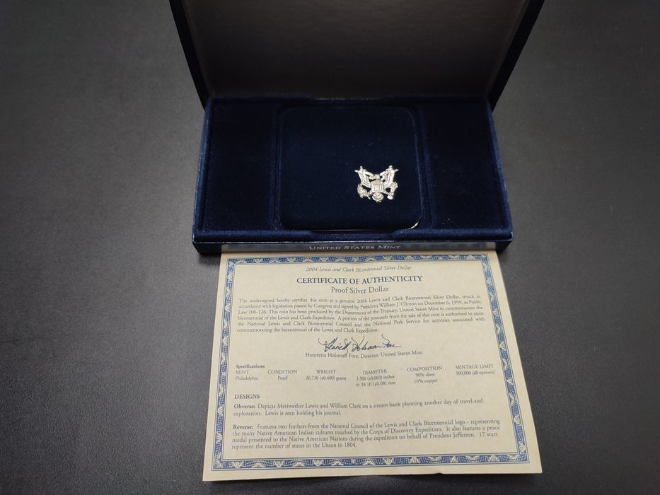 США. 2004р. Льюїс та Кларк. Срібло. Пруф. 900 проба. Сертифікат.