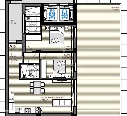 Apartamento T2 com terraço no Oporto Plaza