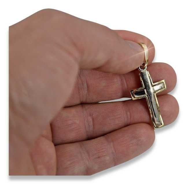 Złoty krzyż Katolicki zawieszka Jezus żółte białe złoto ctc095yw B