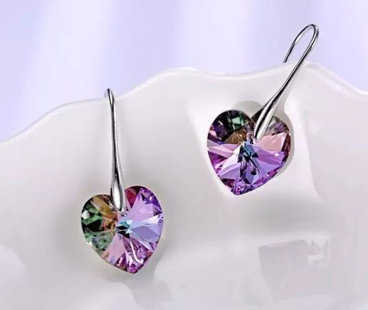 Swarovski kolczyki serca duże srebrne VITRAIL ROSE Walentynki nowe