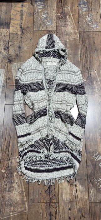 Zara sweter długi kardigan dzianina miękki frędzle kolory M