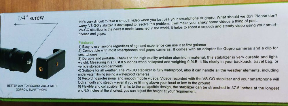 VS-GO Video Image Stabilizer – Smartphone, GoPro, Others...64751884562690124