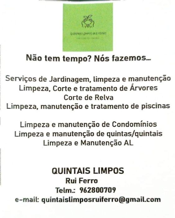 Prestação de serviços de jardinagem e de limpeza