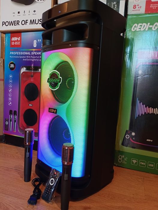 Блютуз караоке акустика Gedi-58(SD,USB,FM) пультДУ, 2микрофона