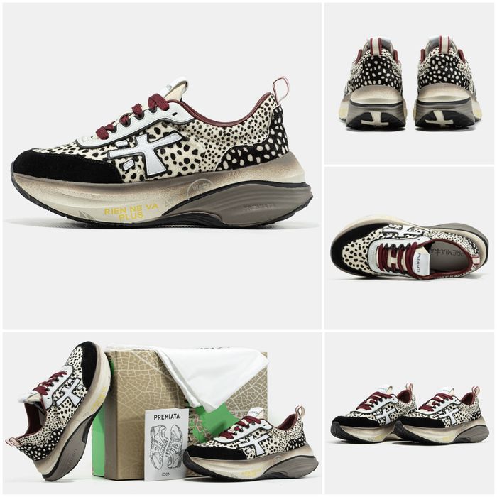 р36-41 Кросівки Premiata Hill Black Beige White Leopard