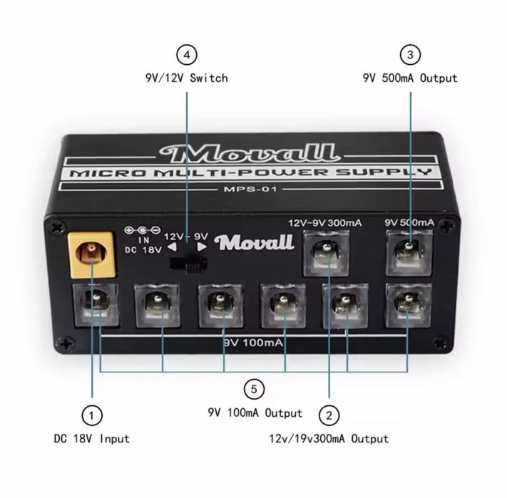 Fonte Movall | 8 Saídas Isoladas | Anti Interferência | Pedalboard Guitarra eletrica