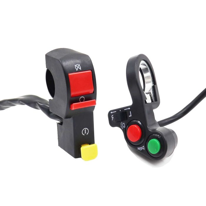 Conjunto Comutador Duplo 22mm - Piscas, Buzina, Luzes, Start e Corte