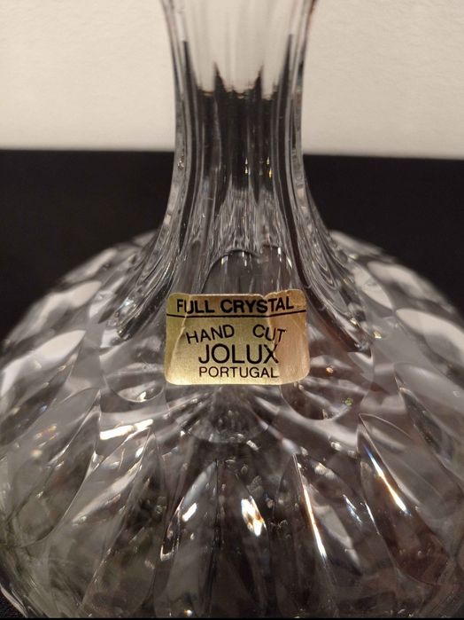 Garrafa ÚNICA de cristal maciço (HAND CUT) JOLUX c/ Gargalo em prata maciça contrastada Cabeça de Águia 835