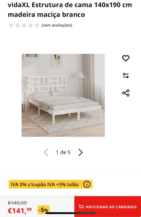 Cama casal 140x190 cm em madeira maciça branca – vidaXL.