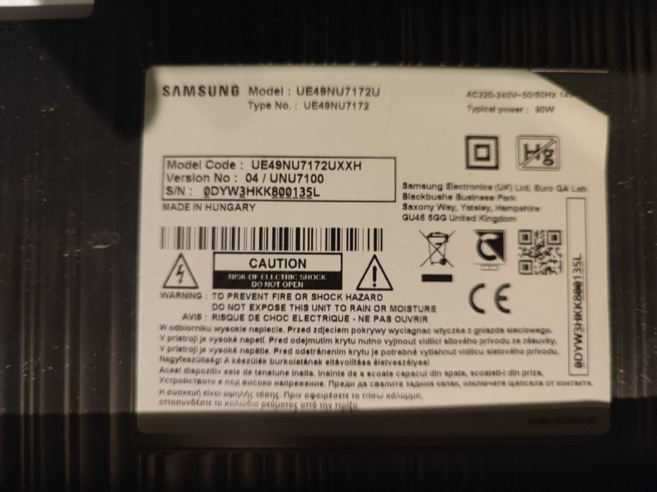 Samsung UE49NU7172U częśći
