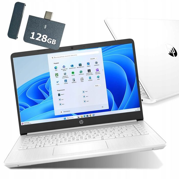 limitowany biały laptop hp 14 n4020 8gb ssd windows11 + 128gb ssd