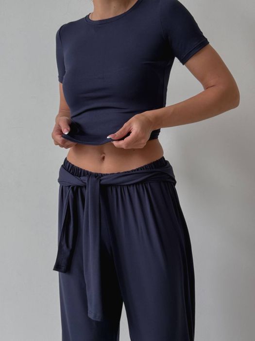 Костюм трійка, лонгслів , штани палаццо, футболка, базовий костюм