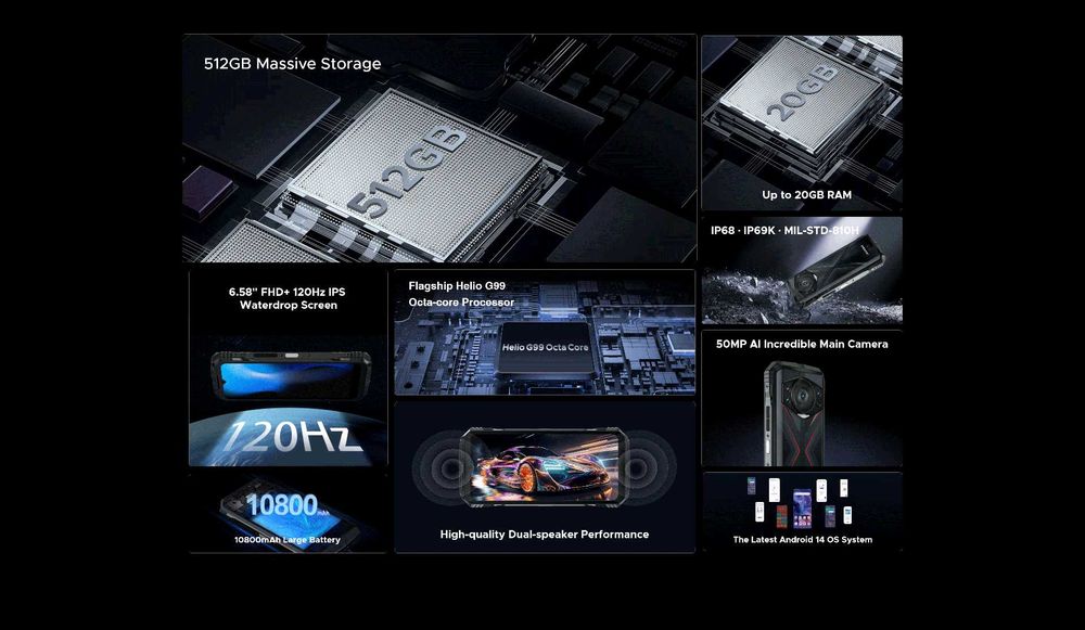 DOOGEE S118, 20/512 Gb, 50/12NV/8/32Mp 10800мАч, G99, 6,59" стерео