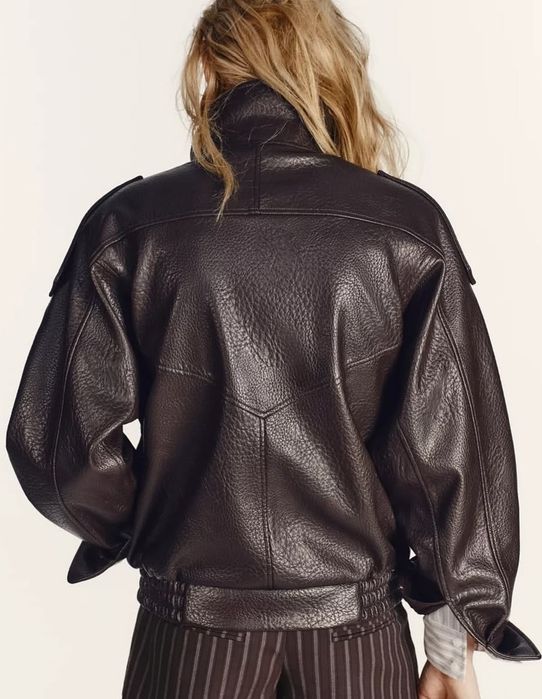 Жіноча коричнева куртка з ефектом шкіри від бренду Zara Xs,s