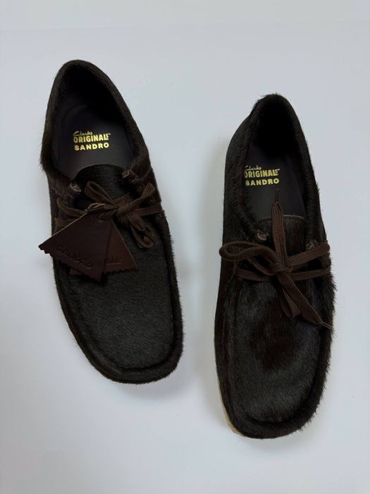 Sandro & Clarks чоловічі шкіряні шоколадні мокасини туфлі  шерсть поні оригінал